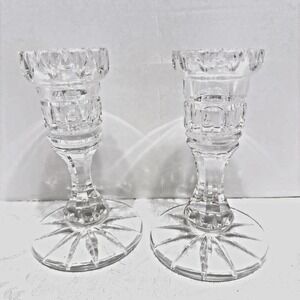 Pair 2 Vintage Galway Irish Torque Crystal Candlesticks 5" Blarney Woolen Mills